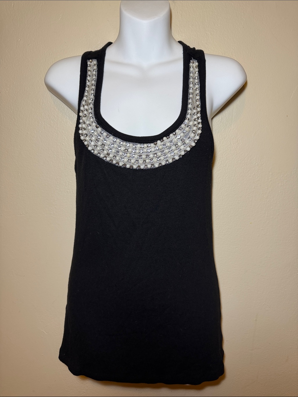 Inc International Concepts Black Tank Top With Silver Bead Trim